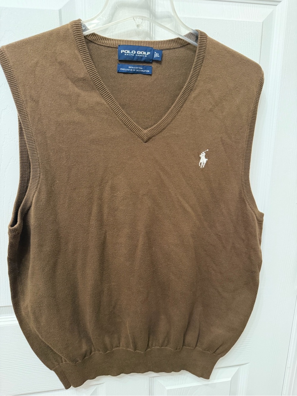 Men’s Brown V-Neck Sweater Vest Ralph Lauren Polo Golf Size L 100% cotton